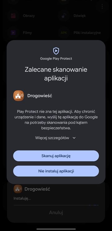 Google Play Protect: app scan recommended, Scan app button